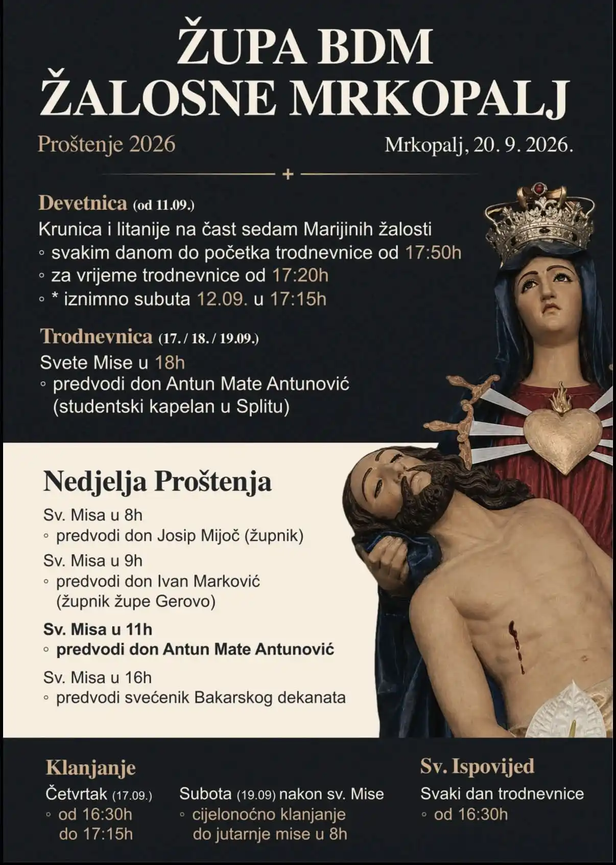 Najava misa - Proštenje u Mrkoplju 2026.